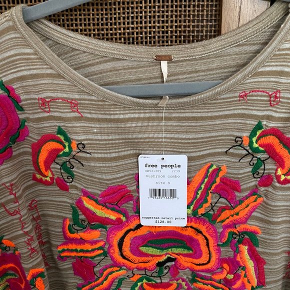 Free People • Catalunya Embroidered Strip Tee• NWT - Picture 7 of 10